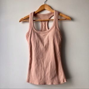 ALO YOGA blush-pink rib support tank